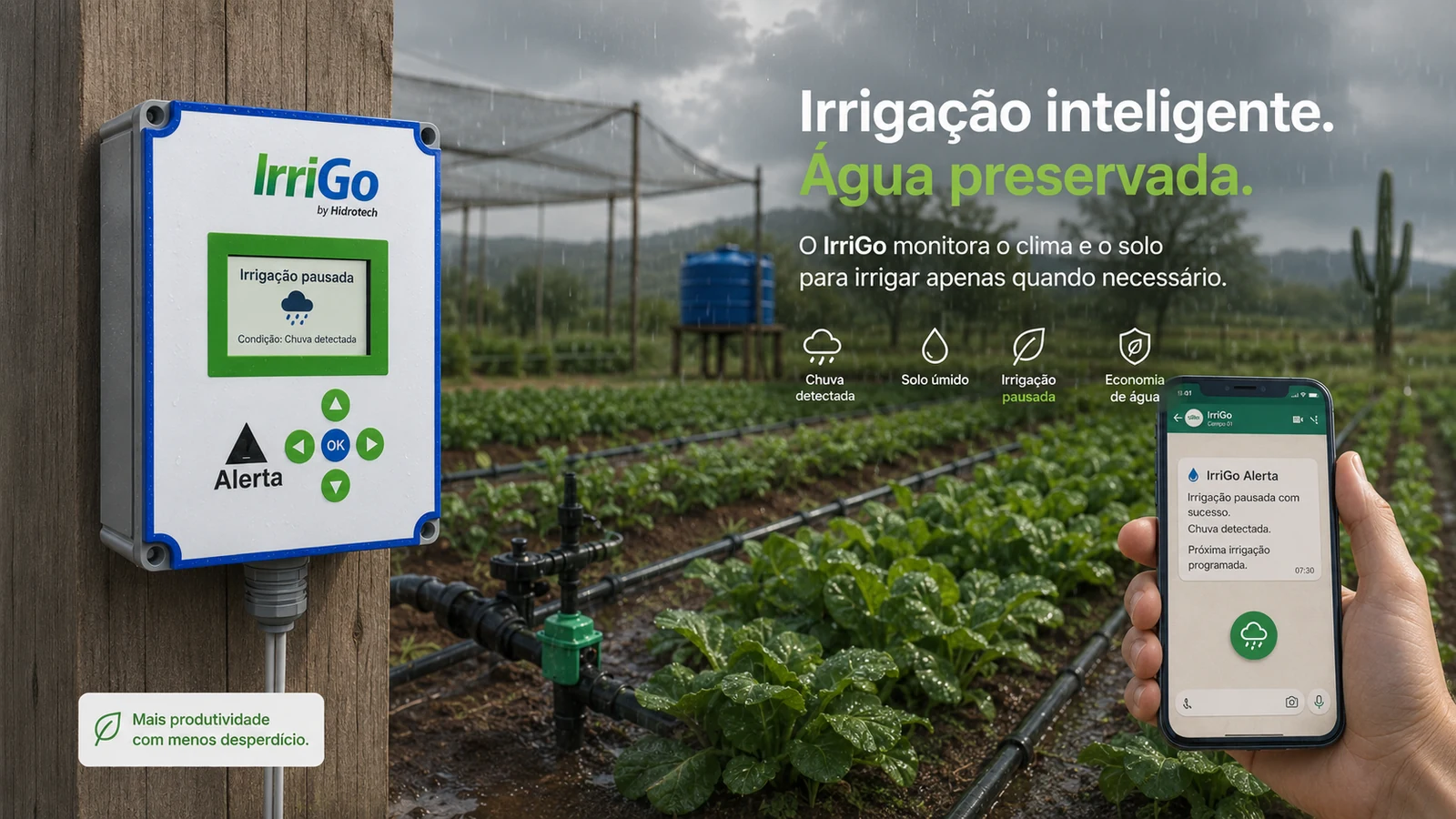 IrriGo identificando condição de chuva e pausando a irrigação