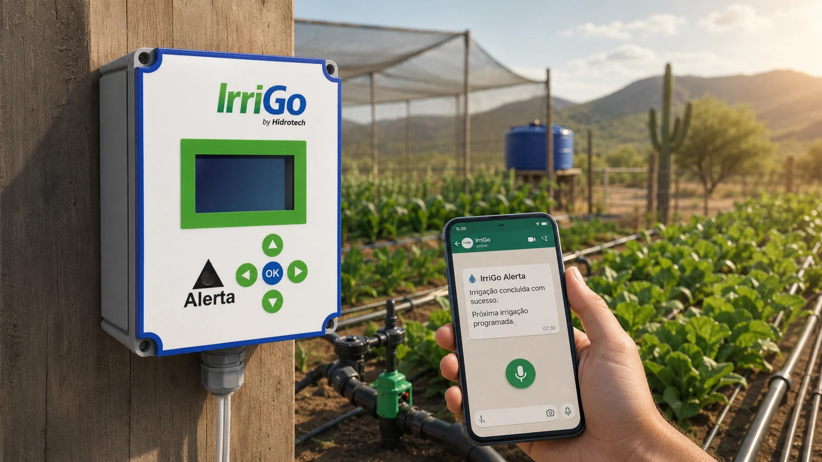 IrriGo instalado em área irrigada com controle pelo celular