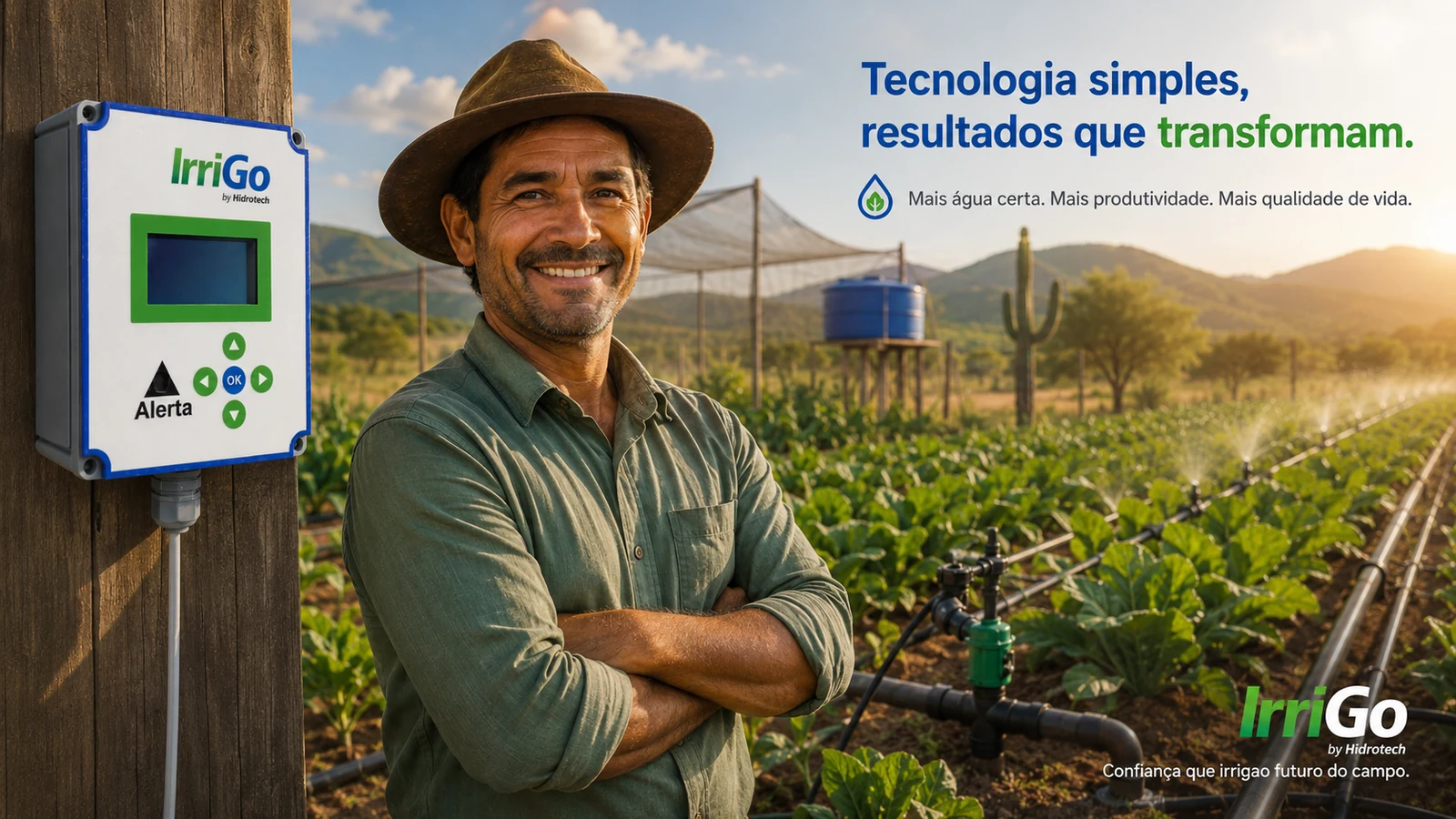 Produtor em área irrigada com IrriGo